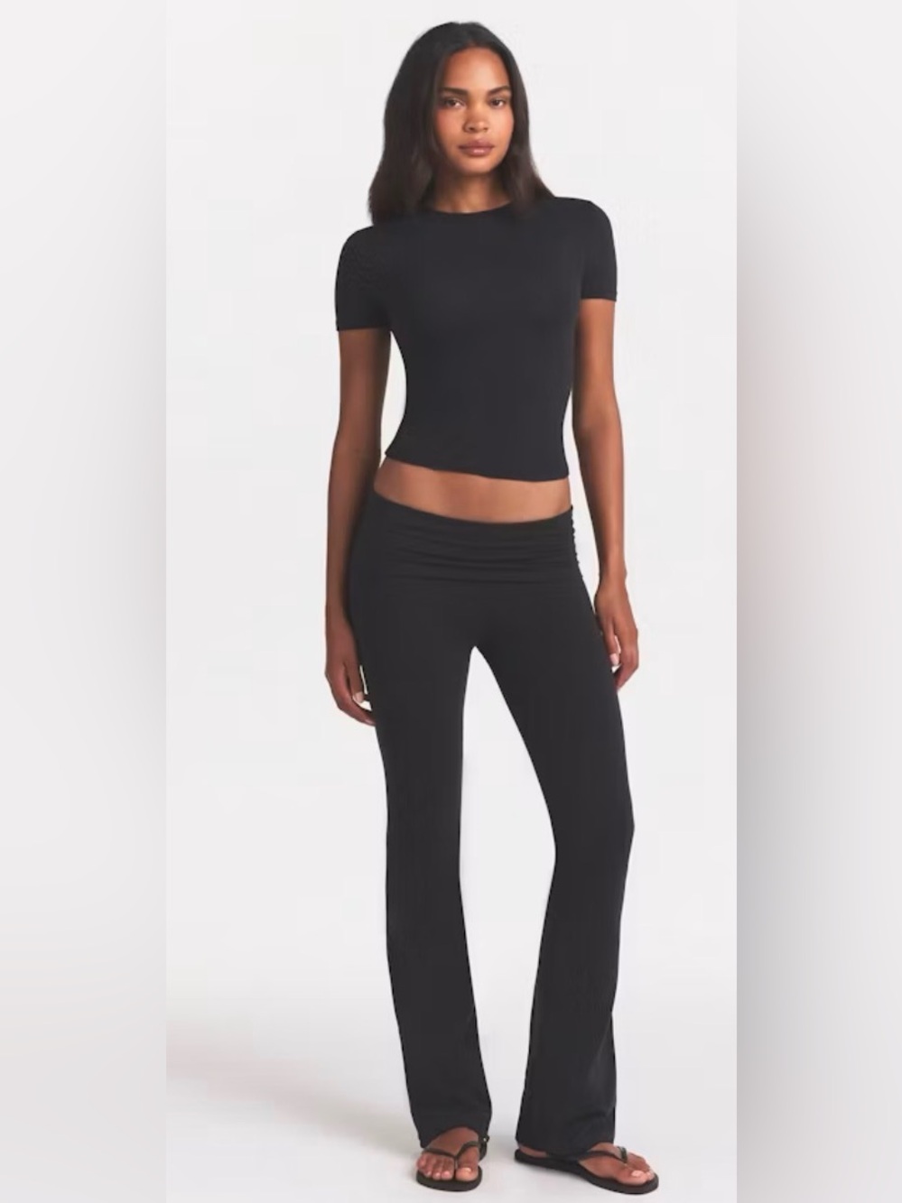 SKIMS Cotton Jersey Black Soot Fold Over Yoga Pants